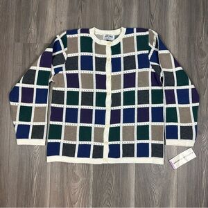 NWT Vintage Alfred Dunner Patchwork Cardigan Sweater Muted‎ Colorway